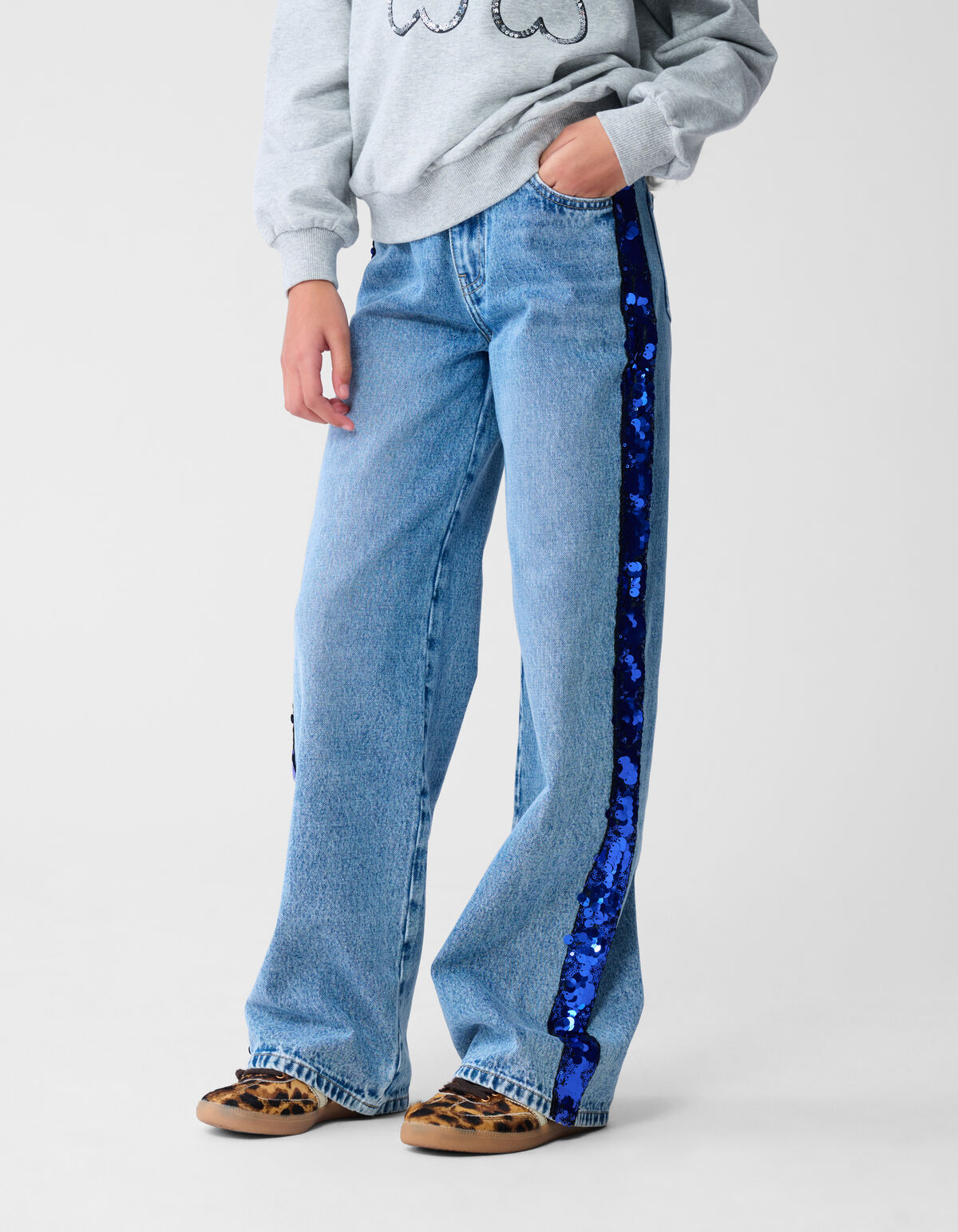 Glitter Tape Wide Leg Jeans Blauw SHOEBY ACCESSOIRES