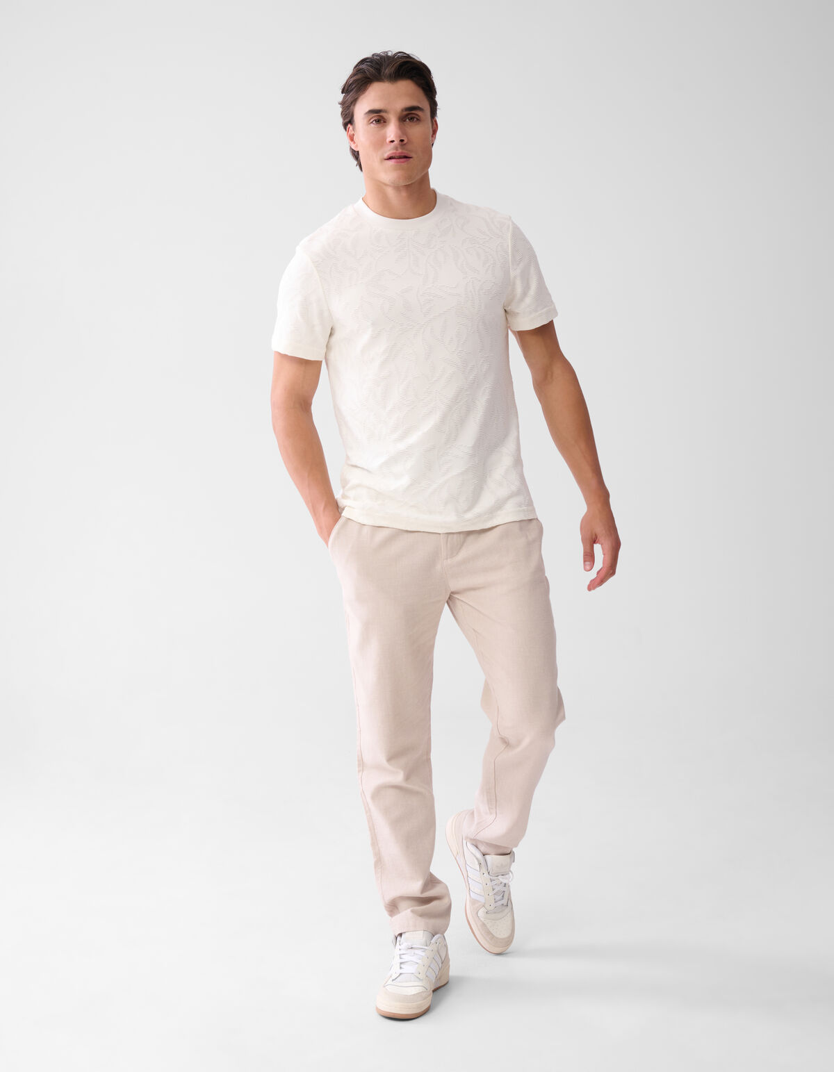 Structuur T-shirt Gebroken Wit SHOEBY MEN