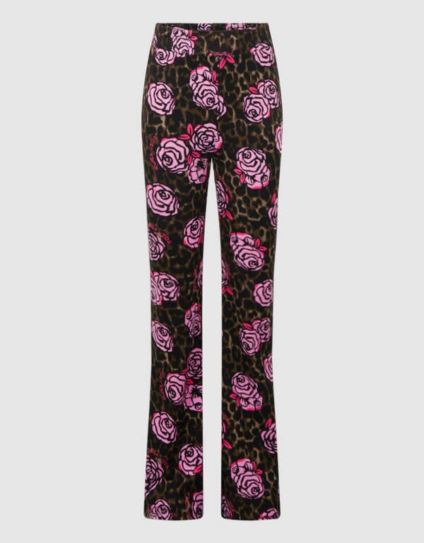 Rose Printed Flared Broek Bruin SHOEBY GIRLS