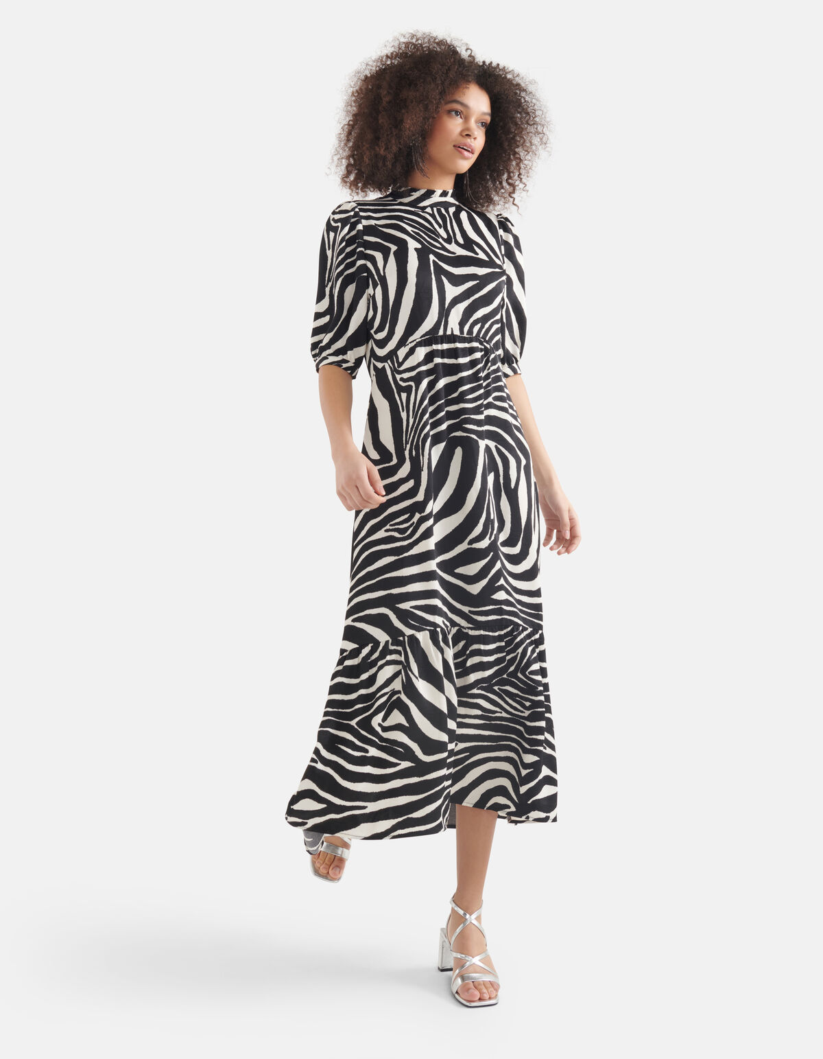 Print Maxi Jurk Zwart/Wit Shoeby