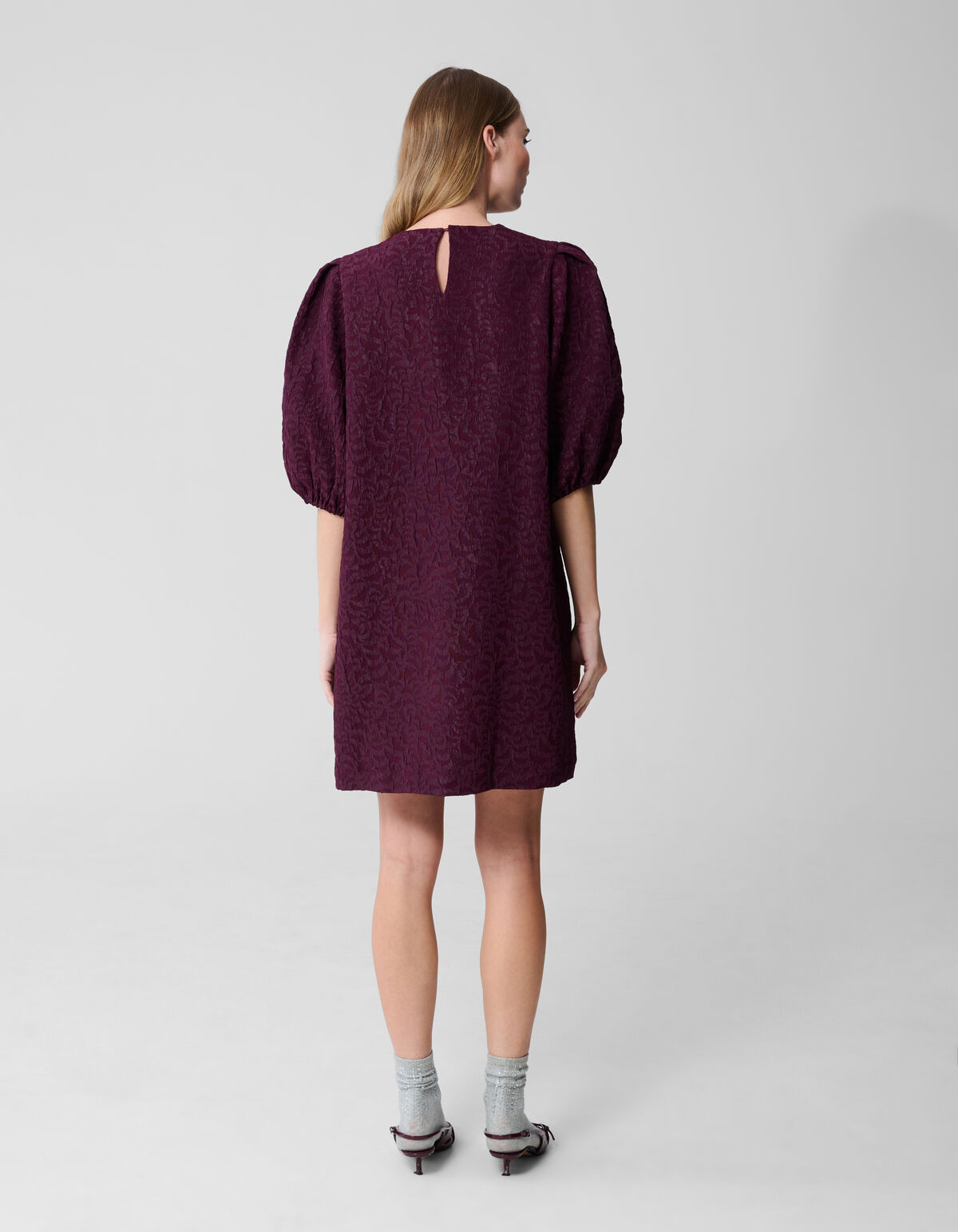 Jacquard Structuur Mini Jurk Donkerrood SHOEBY WOMEN