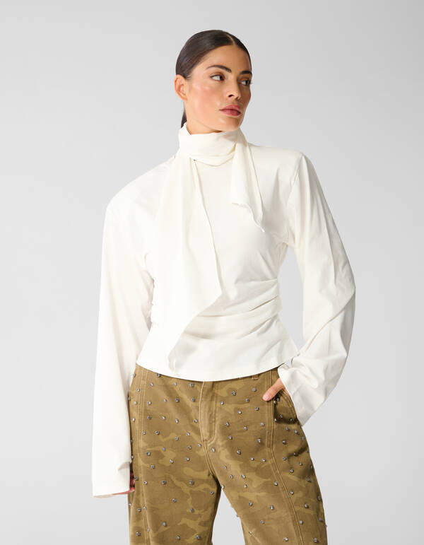 Gedrappeerde Schouder Longsleeve Ecru SHOEBY WOMEN