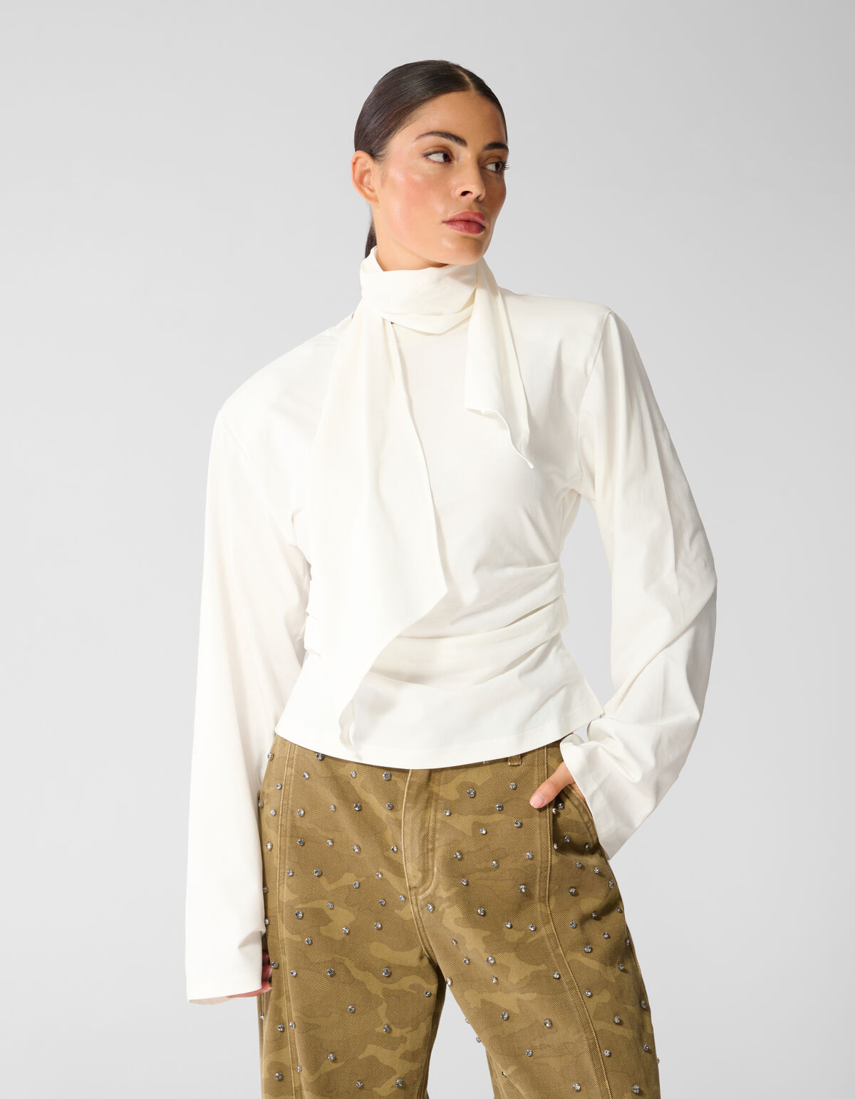 Gedrappeerde Schouder Longsleeve Ecru SHOEBY WOMEN