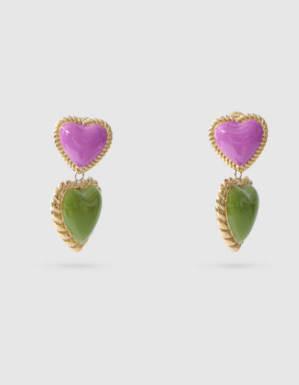 Vintage Heart Oorbellen Roze/Groen SHOEBY ACCESSOIRES