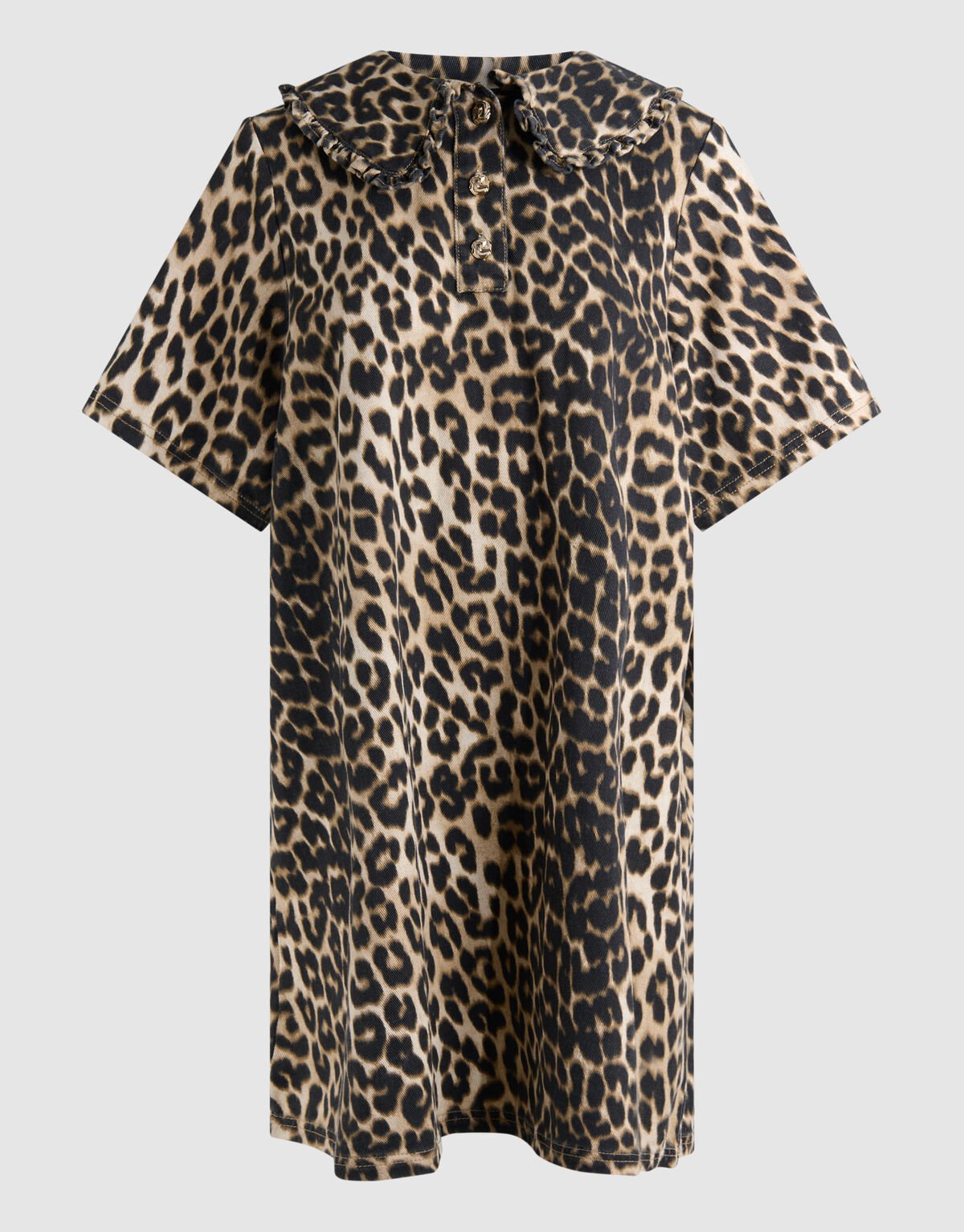Denim Collar Leopard Midi Jurk Bruin SHOEBY WOMEN