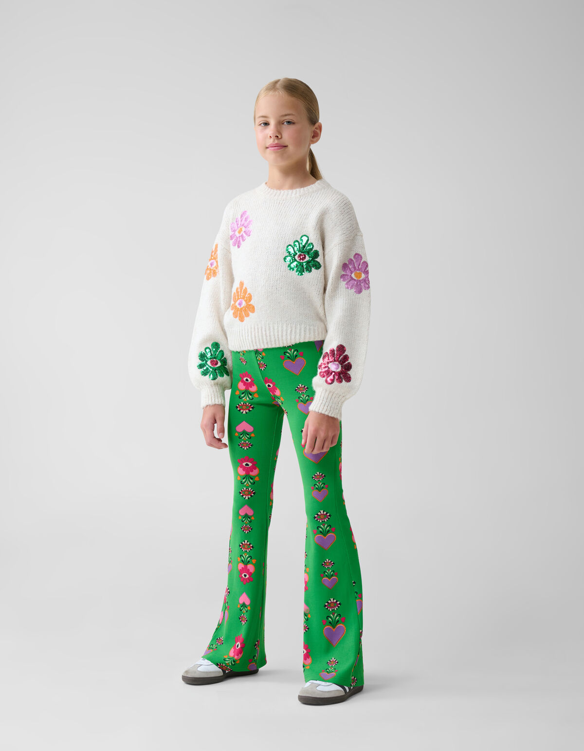 Printed Rib Flared Legging Groen SHOEBY GIRLS