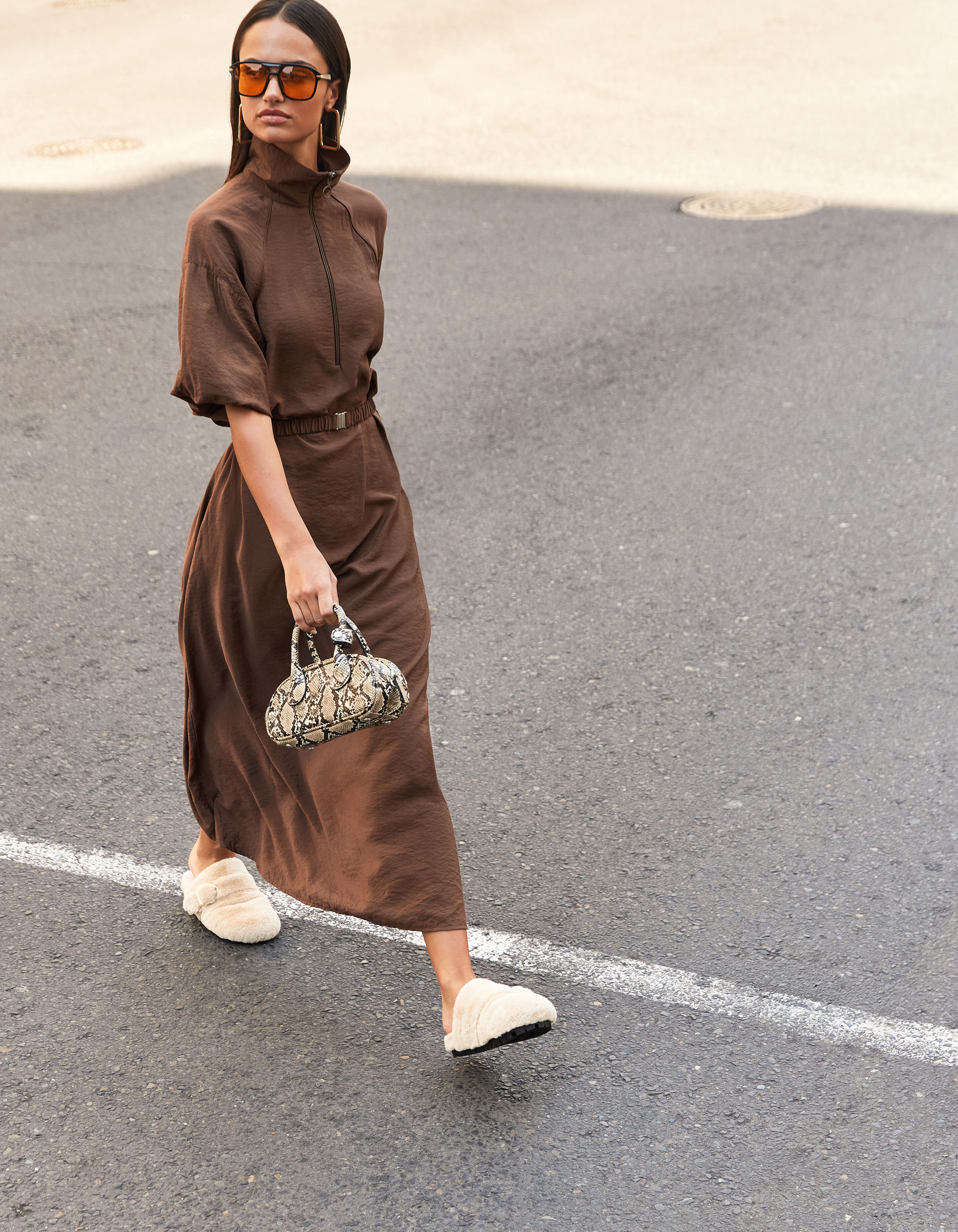 Sporty Tracksuit Maxi Jurk Bruin SHOEBY WOMEN