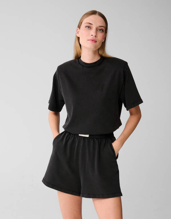 Padded Washed Sweat T-shirt Donkergrijs SHOEBY WOMEN