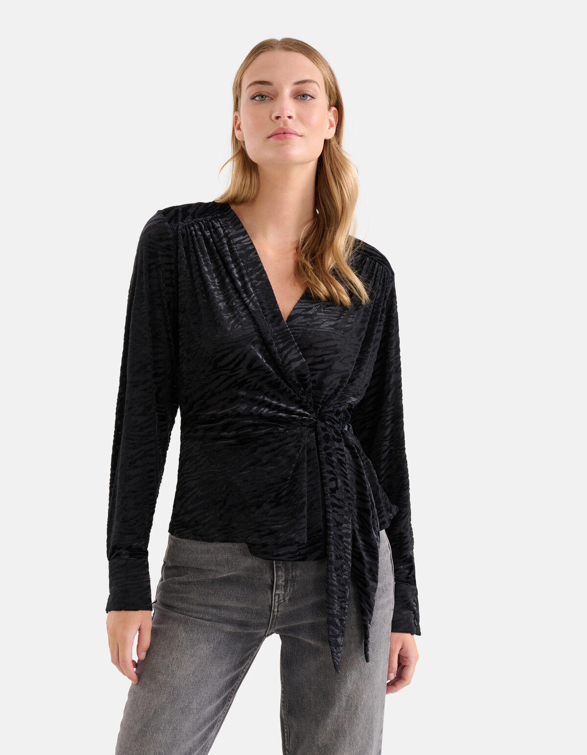 Zebraprint Wrap Top Zwart SHOEBY WOMEN