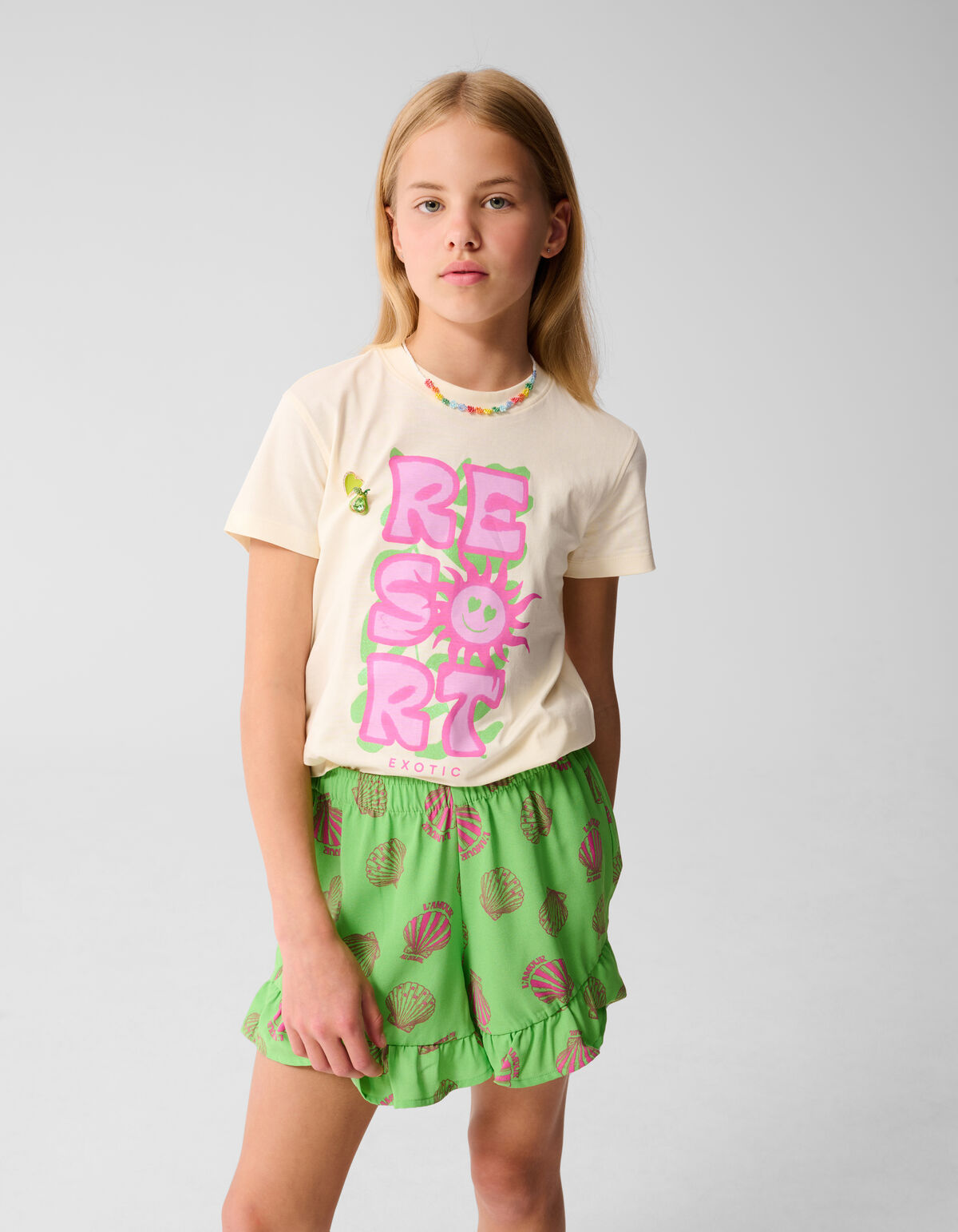 Tropical Artwork T-shirt Gebroken Wit SHOEBY GIRLS