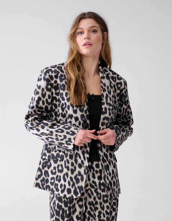 Oversized Leopard Blazer Grijs SHOEBY WOMEN