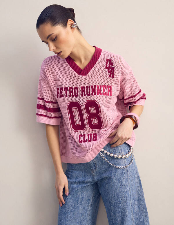 Oversized Baseball T-shirt Roze SHOEBY WOMEN