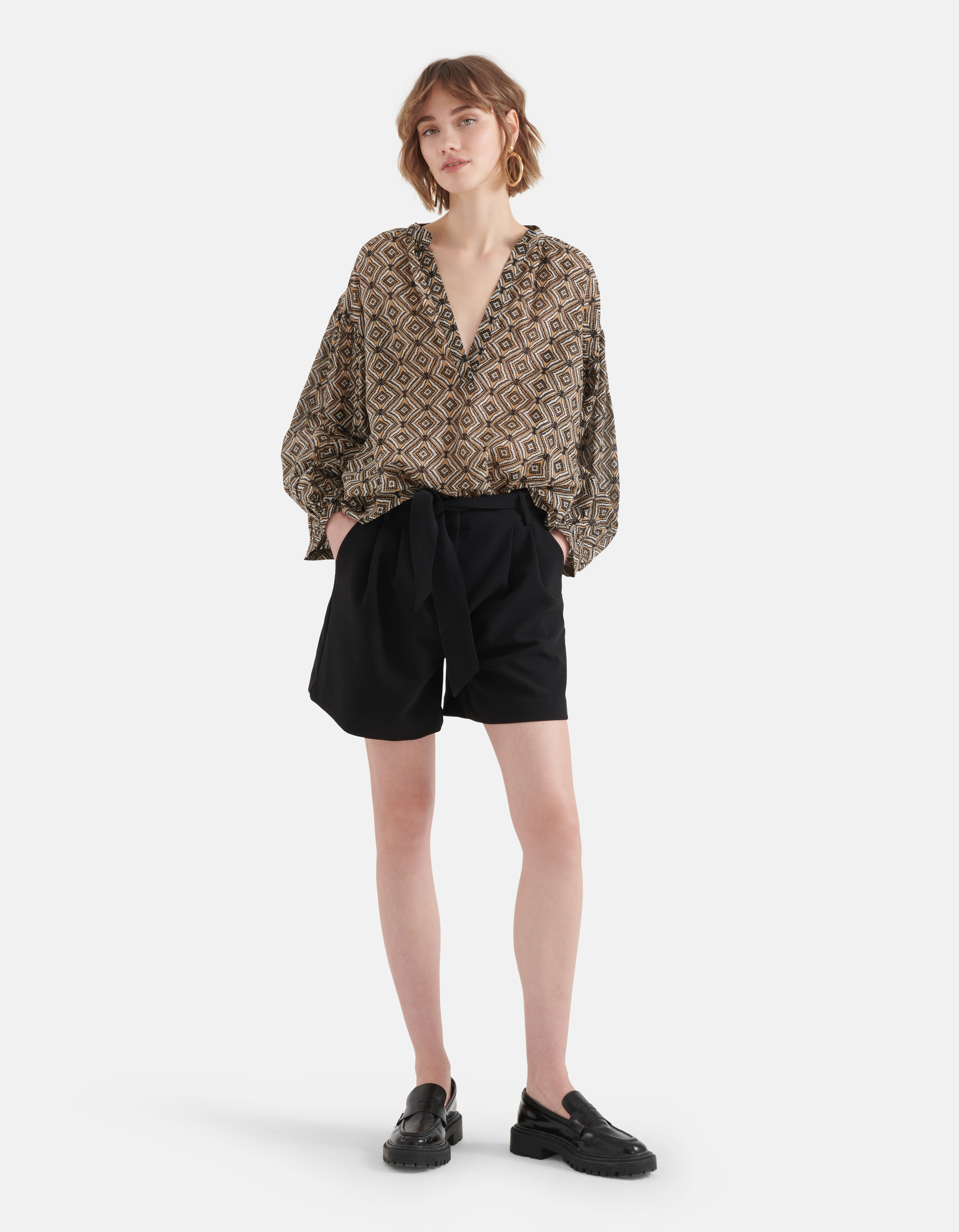 Printed Voile Blouse Bruin SHOEBY WOMEN