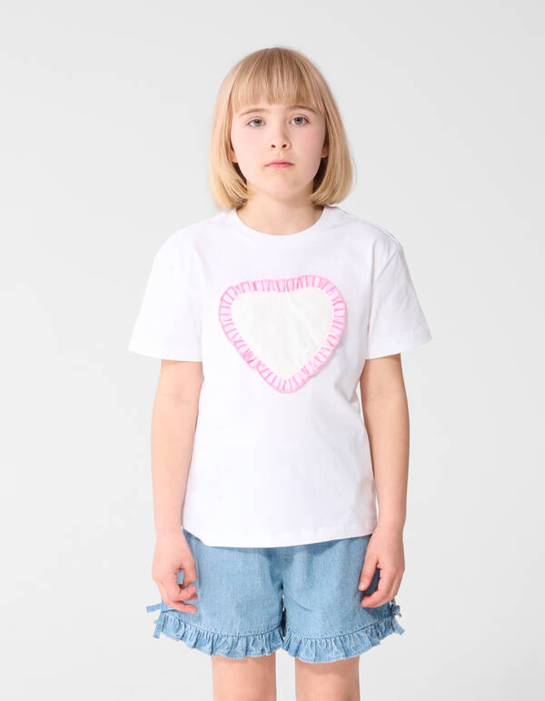 Ruffle Heart T-shirt Wit SHOEBY GIRLS