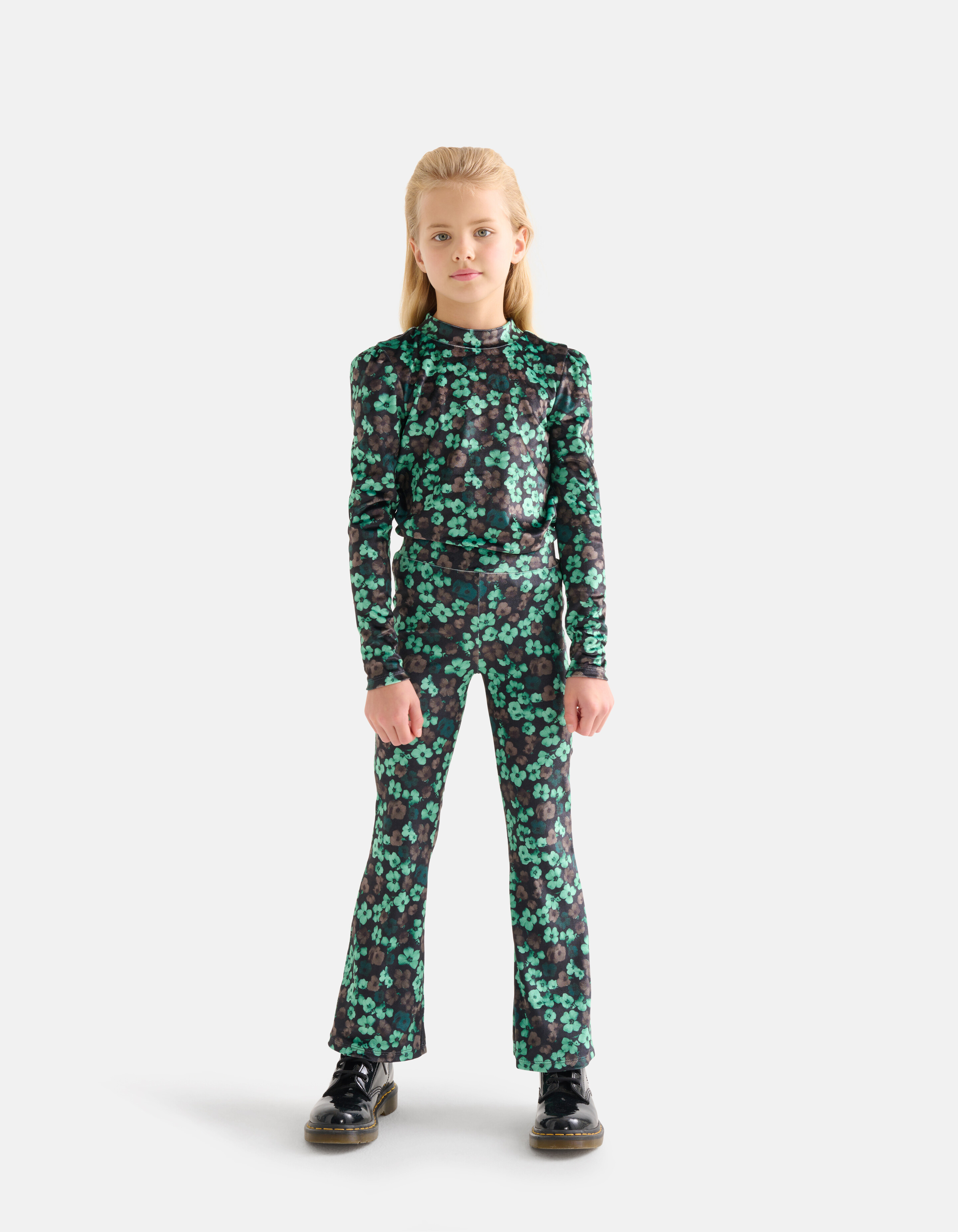 Velvet Bloemenprint Flared Broek Groen SHOEBY GIRLS