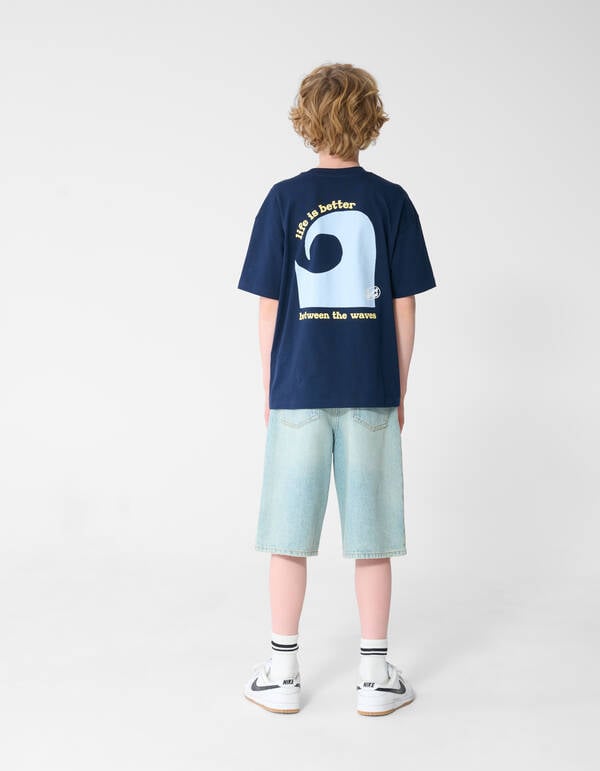 Oversized Waves Artwork T-shirt Donkerblauw SHOEBY BOYS