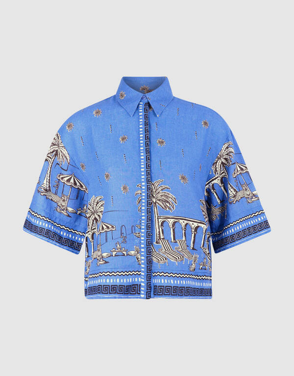 Palm Print Blouse Blauw SHOEBY WOMEN