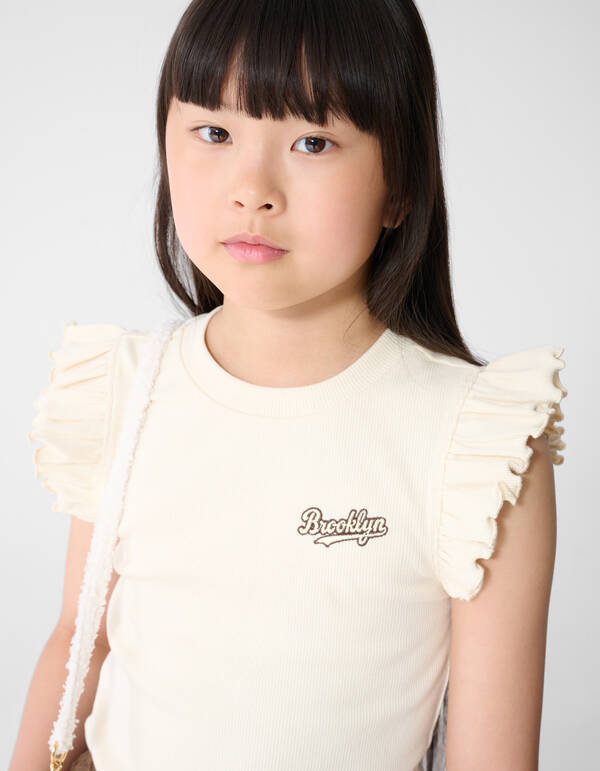 Brooklyn Ruffle Rib Top Gebroken Wit SHOEBY GIRLS
