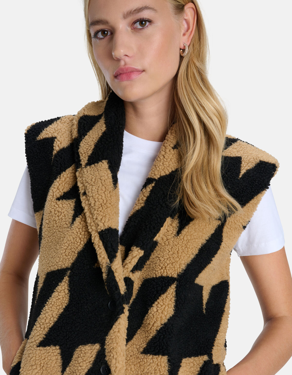 Pied De Poule Teddy Gilet Bruin SHOEBY WOMEN