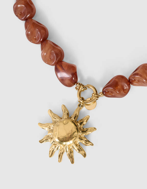 Big Beaded Sun Ketting Bruin SHOEBY ACCESSOIRES