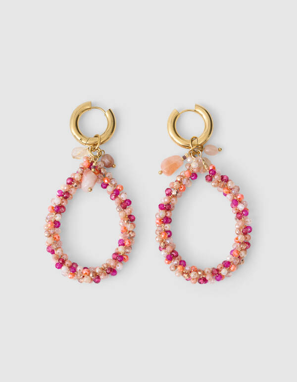 Beaded Hoop Oorbellen Donkerrood SHOEBY ACCESSOIRES