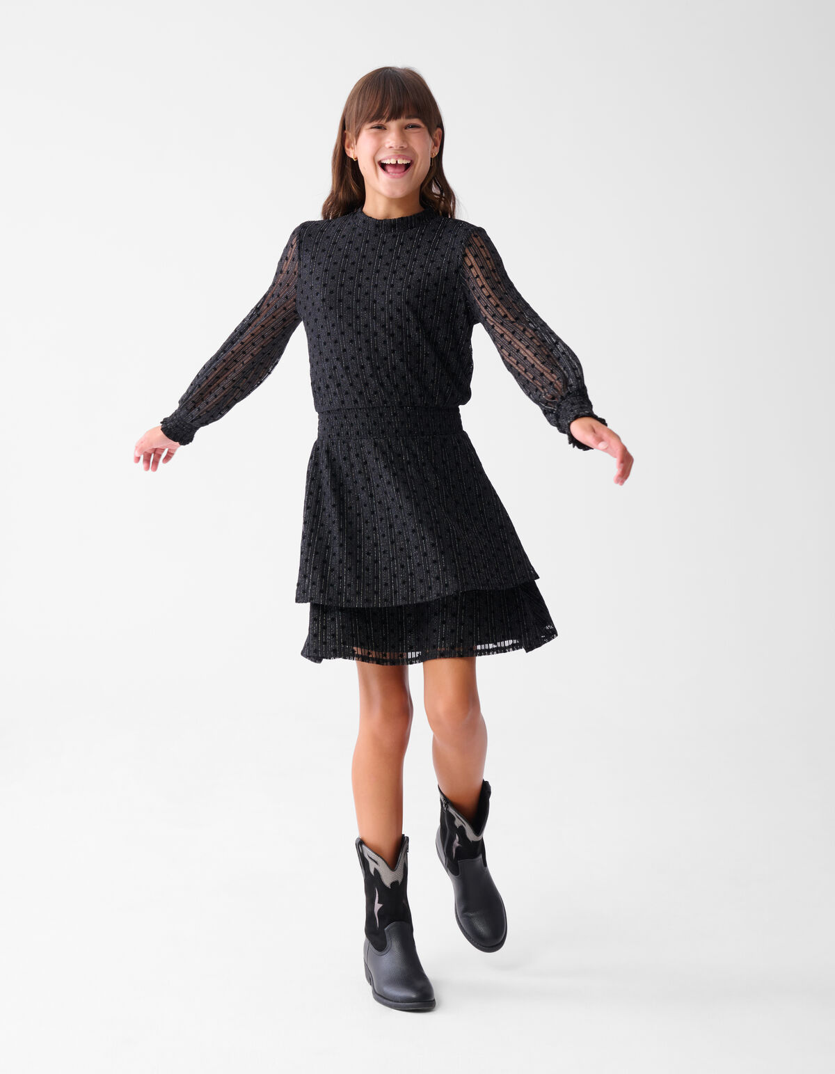 Glitter Mesh Jurk Zwart SHOEBY GIRLS