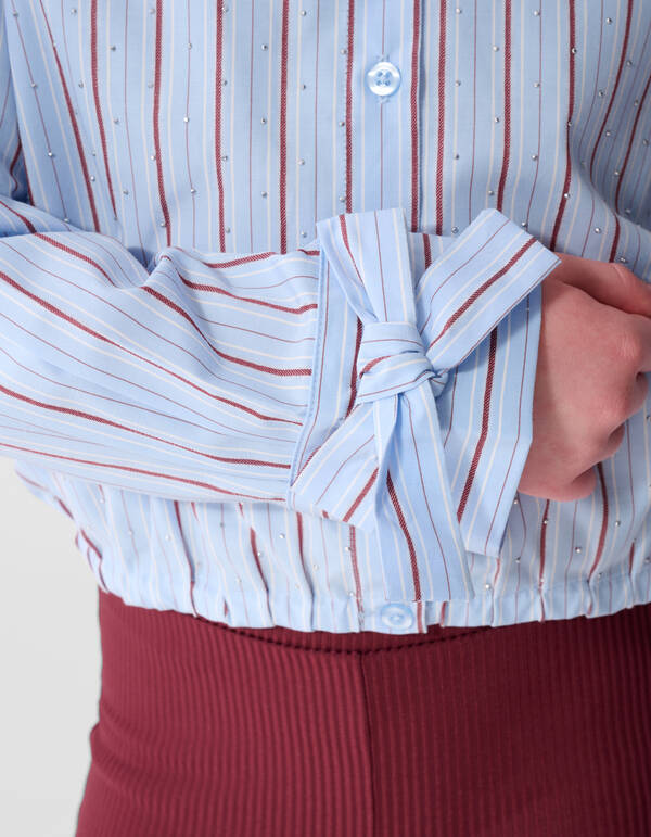 Burgundy Pinstripe Strass Blouse Lichtblauw SHOEBY GIRLS