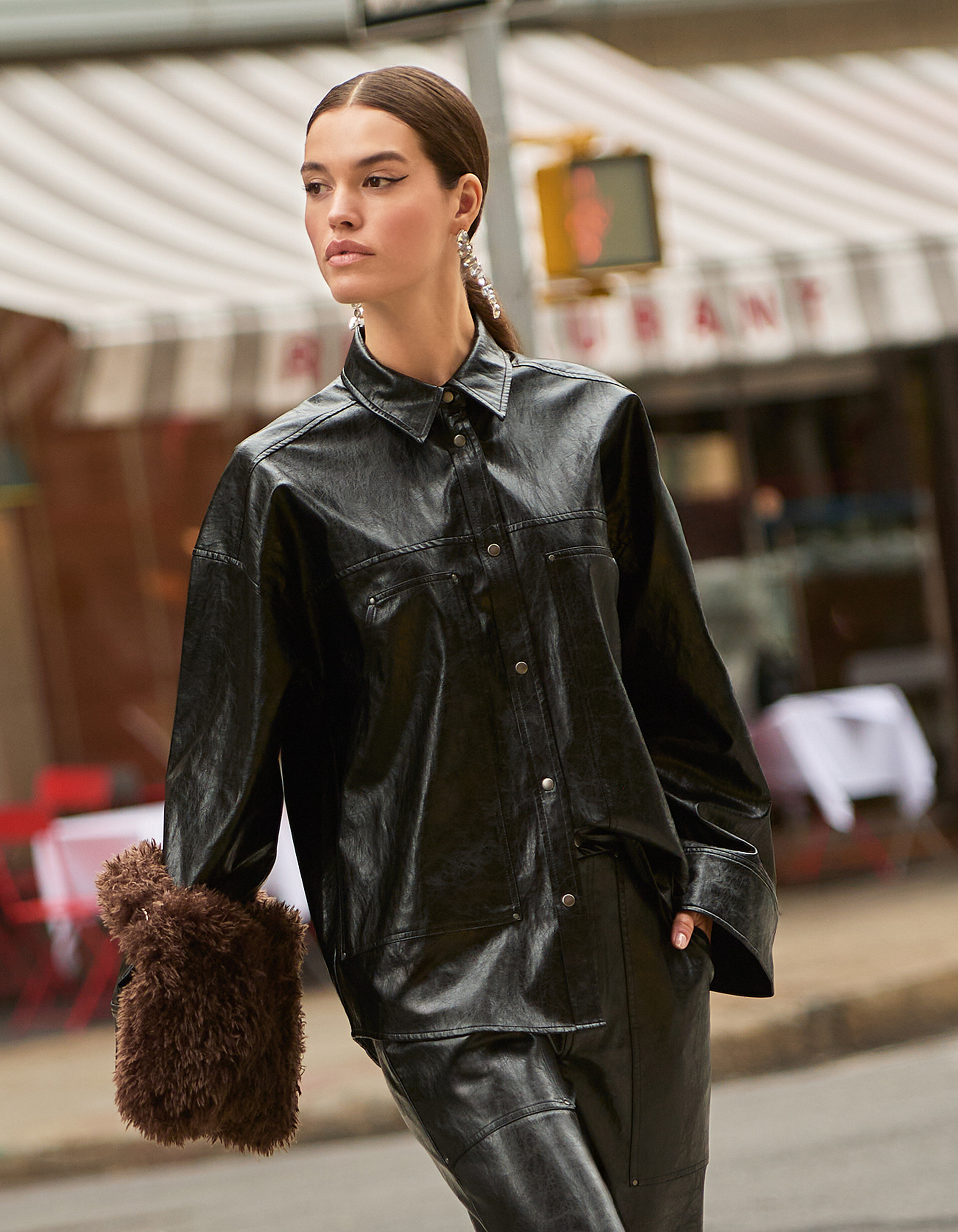 Vegan Leren Carpenter Blouse Zwart SHOEBY WOMEN