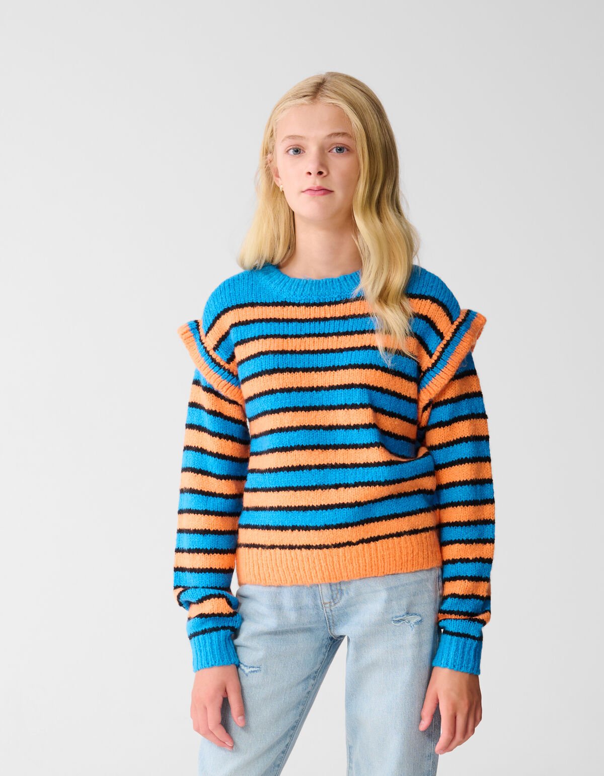 Ruffle Stripe Trui Blauw/Oranje SHOEBY GIRLS