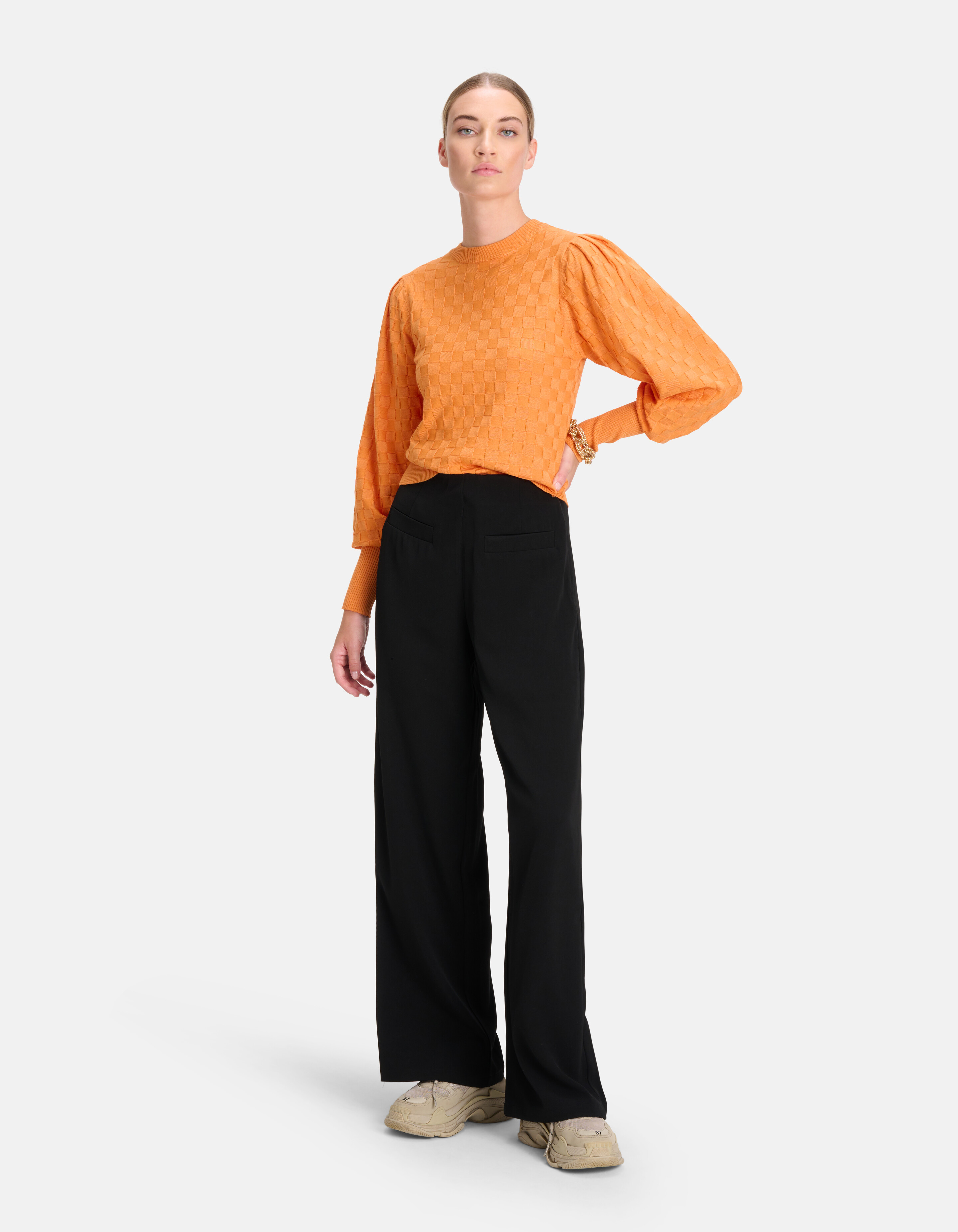 Ruiten Print Trui Oranje By Mieke SHOEBY WOMEN