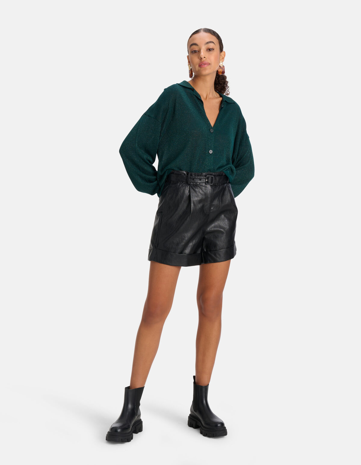 Glitter Blouse Donkergroen SHOEBY WOMEN