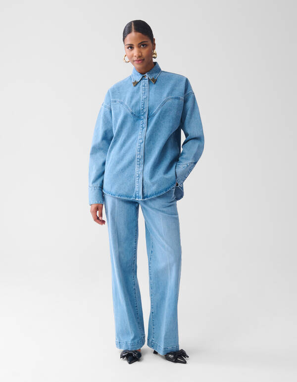 Oversized Denim Blouse Mediumstone SHOEBY WOMEN