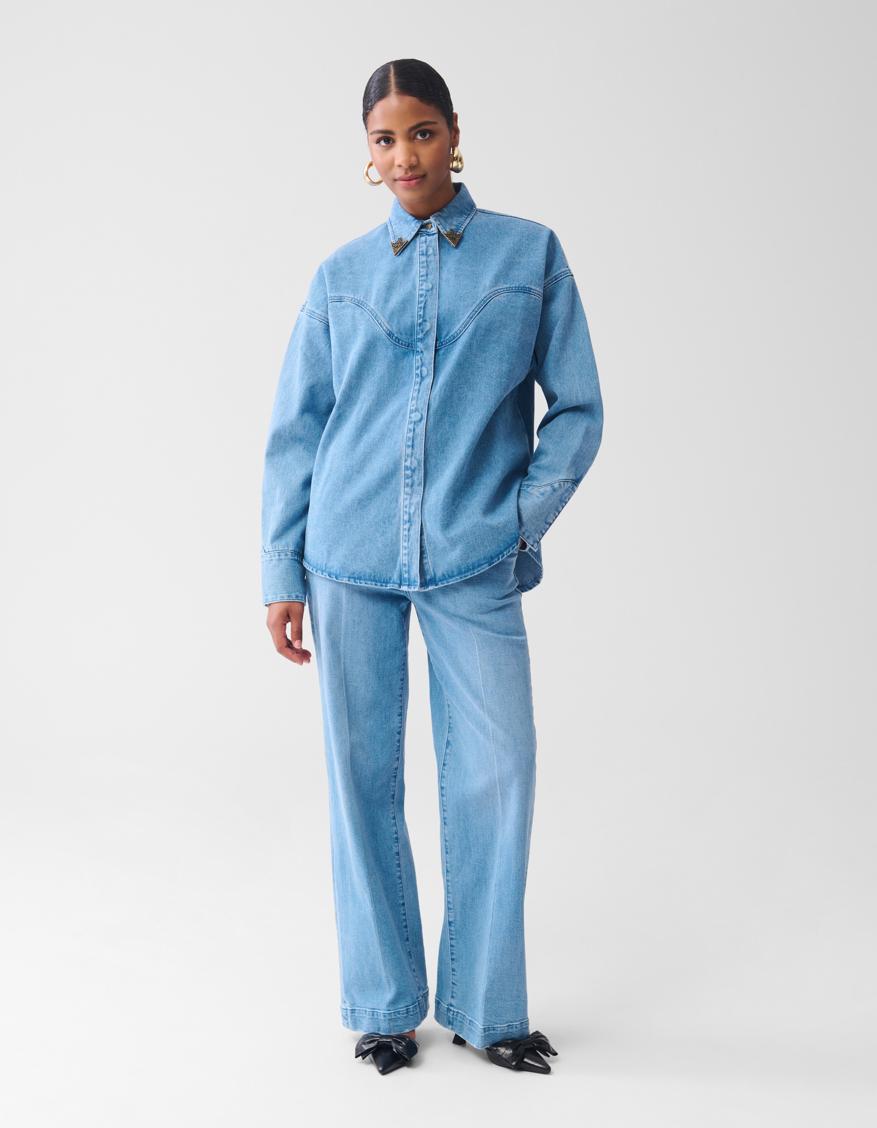 Oversized Denim Blouse Mediumstone By Fred SHOEBY WOMEN