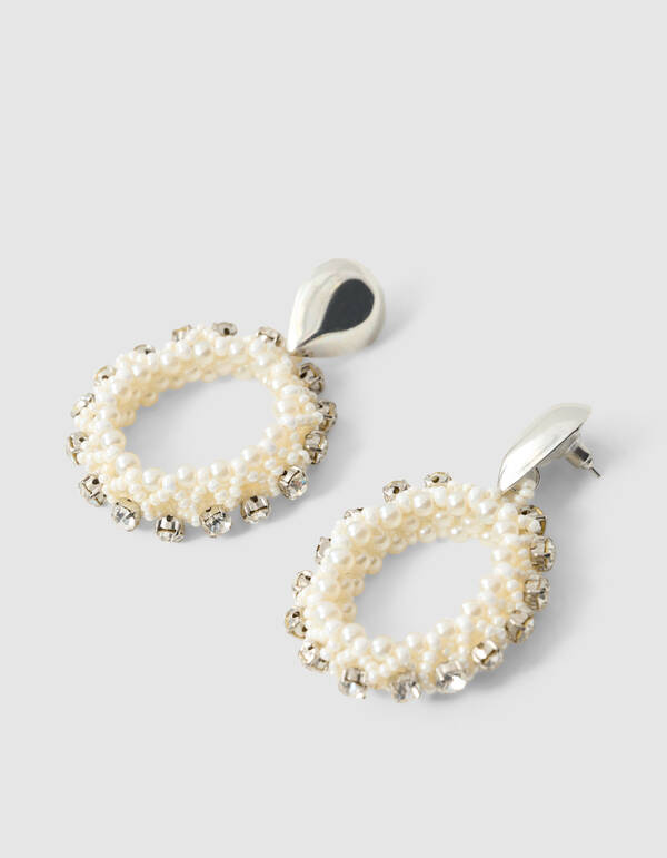 Beaded Oval Oorbellen Gebroken Wit SHOEBY ACCESSOIRES