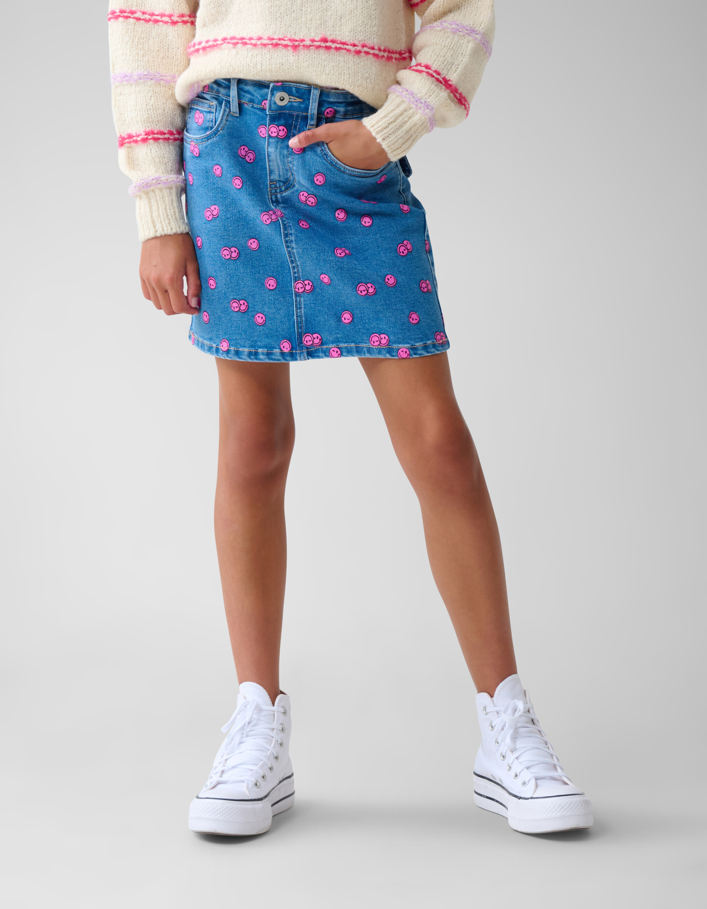 Printed Denim Mini Rok Blauw SHOEBY GIRLS