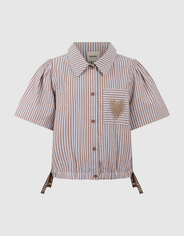 Pinstripe Embroidery Blouse Bruin SHOEBY GIRLS