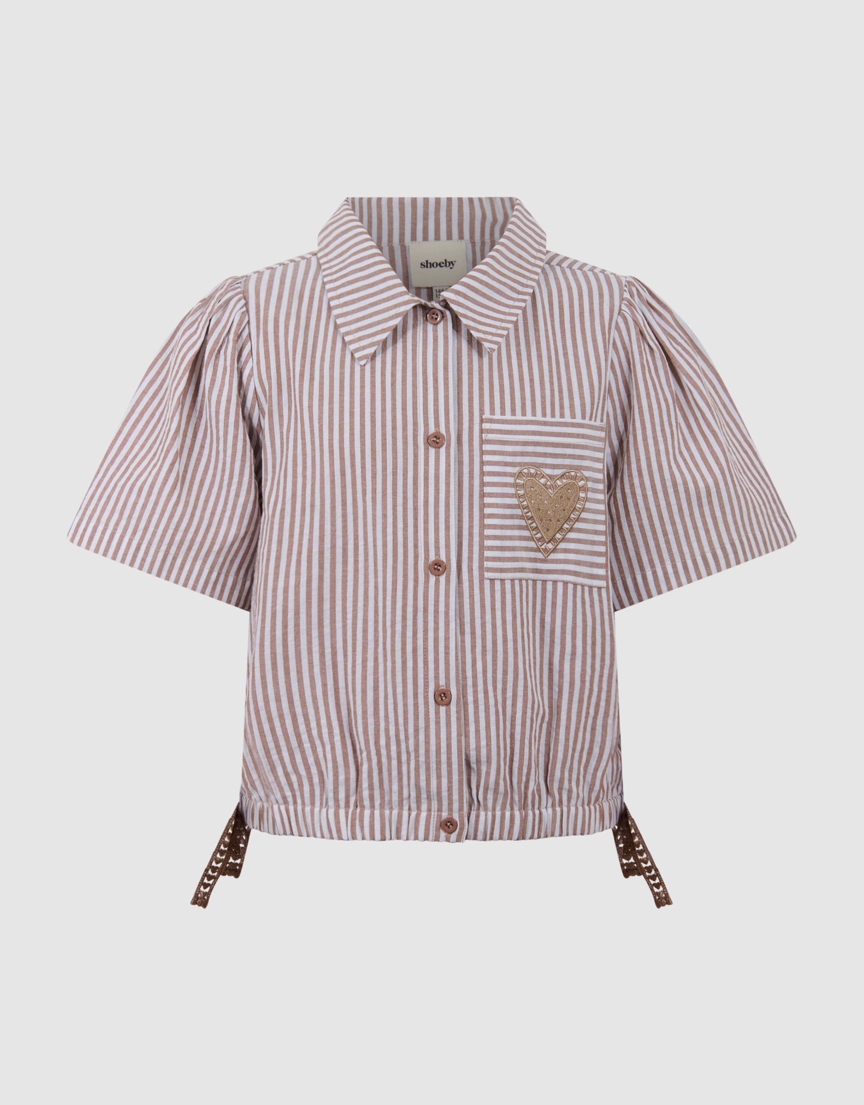 Pinstripe Embroidery Blouse Bruin SHOEBY GIRLS