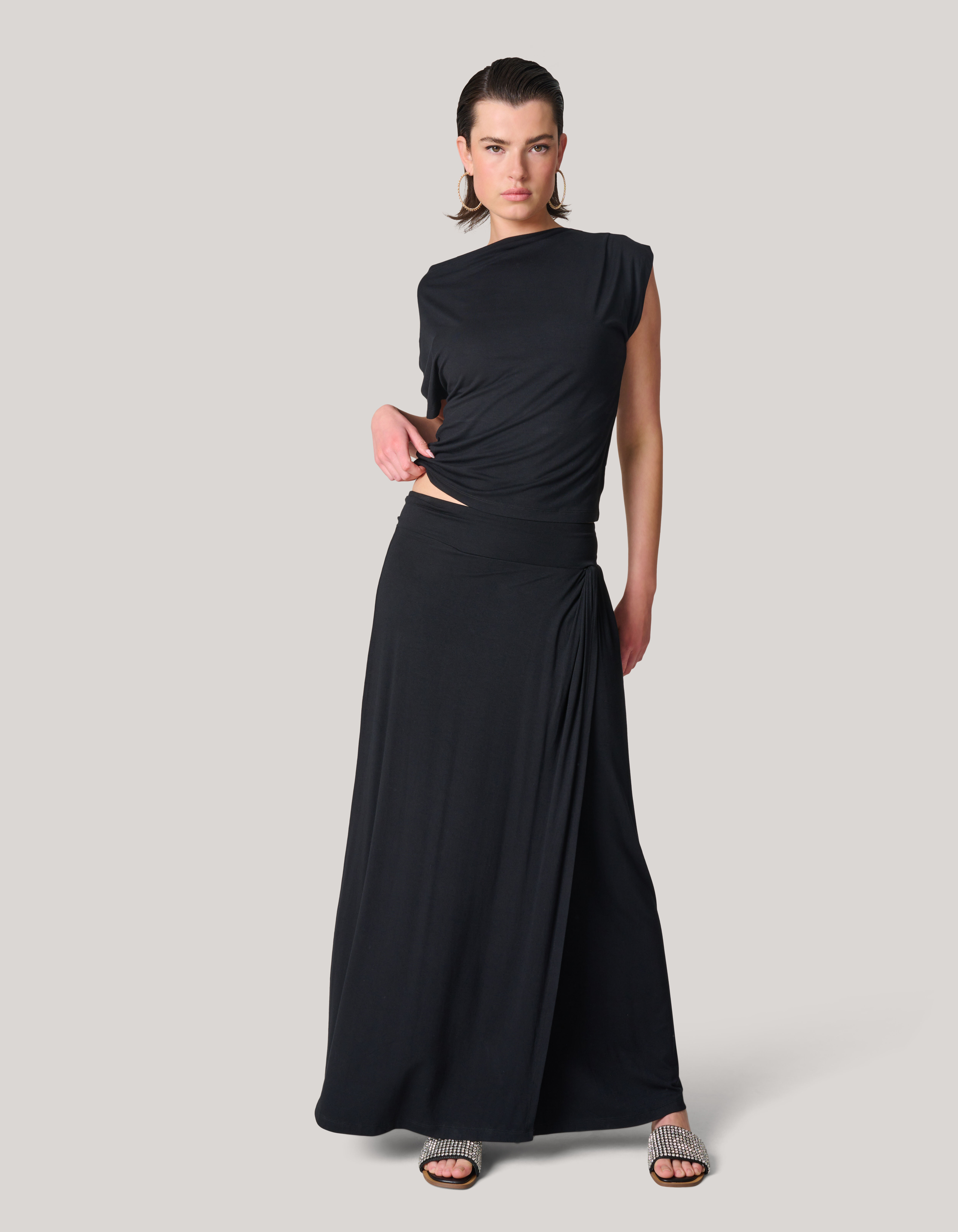 Jersey Maxi Rok Zwart Shoeby