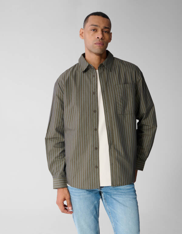 Relaxed Fit Gestreept Overhemd Donkerbruin SHOEBY MEN