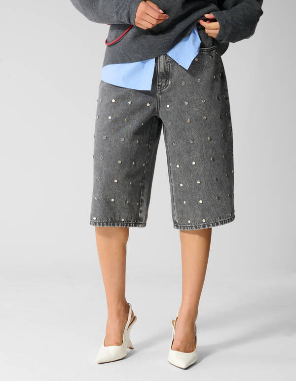 Studded Denim Jort Grijs SHOEBY WOMEN