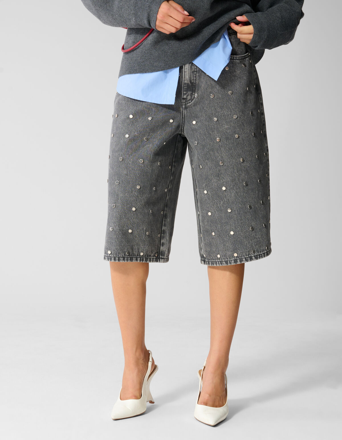 Studded Denim Jort Grijs SHOEBY WOMEN