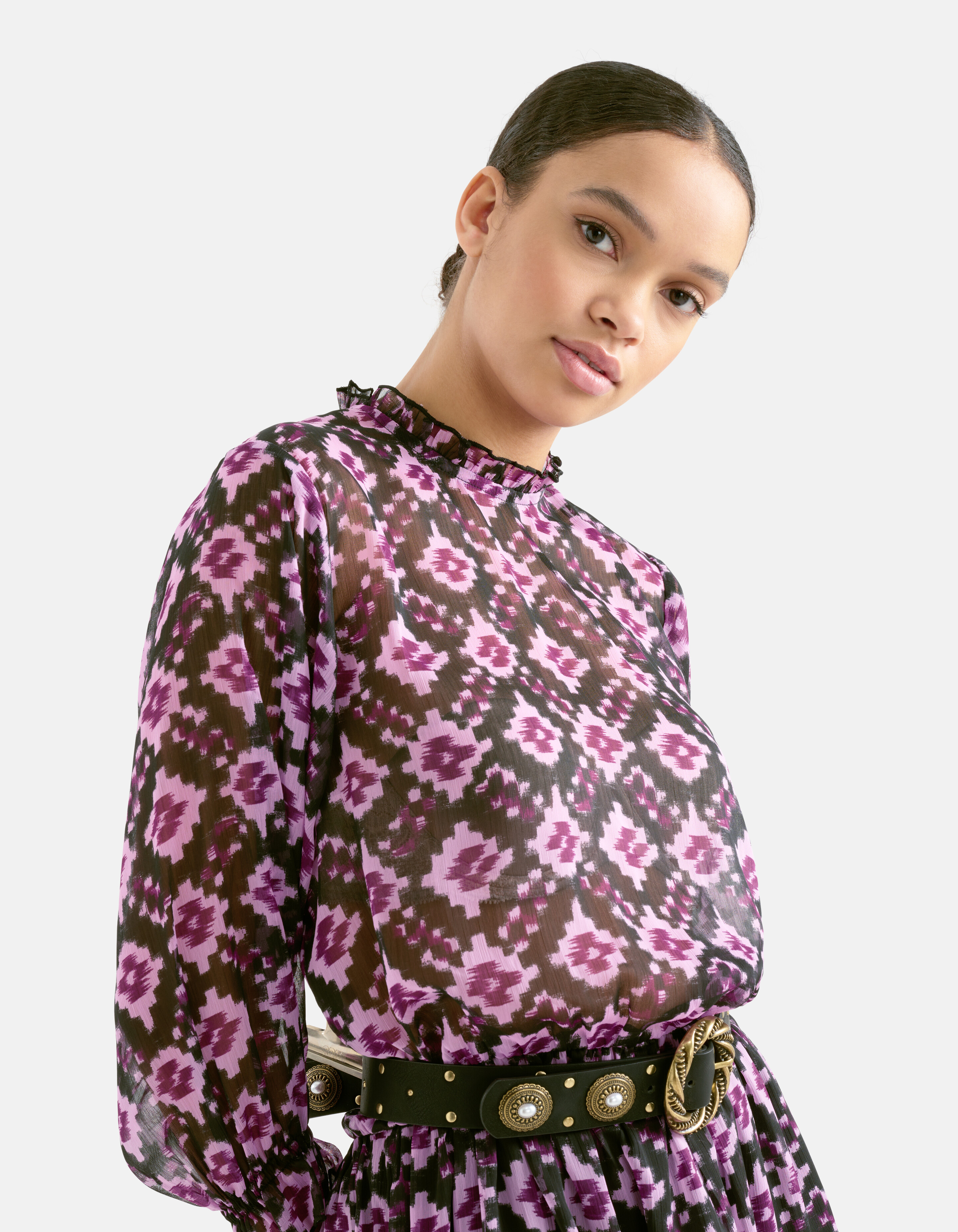 Printed Chiffon Jurk Zwart/Paars SHOEBY WOMEN