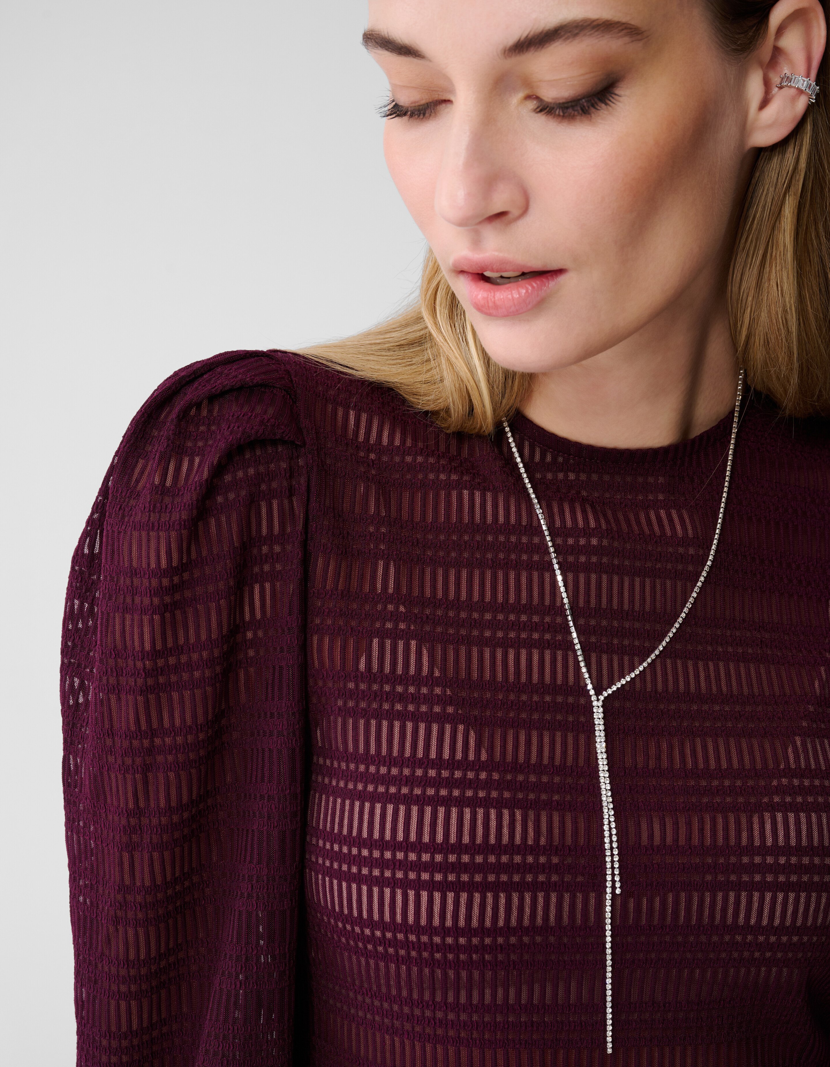 Mesh Structuur Blouse Donkerrood SHOEBY WOMEN