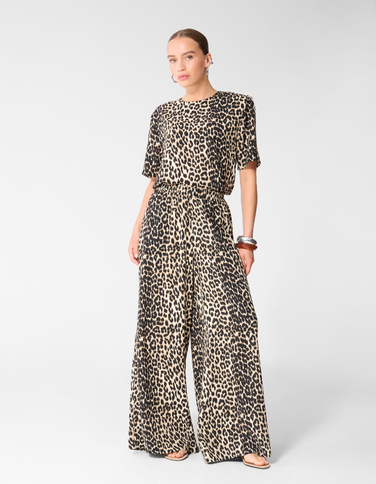 Leopard Twist Wide Leg Fit Broek Bruin SHOEBY WOMEN