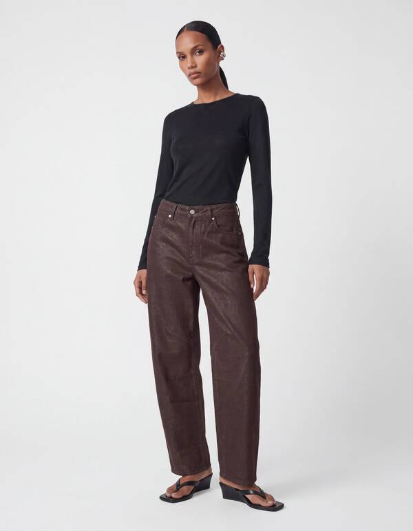 Lurex Barrel Fit Jeans Donkerbruin SHOEBY WOMEN