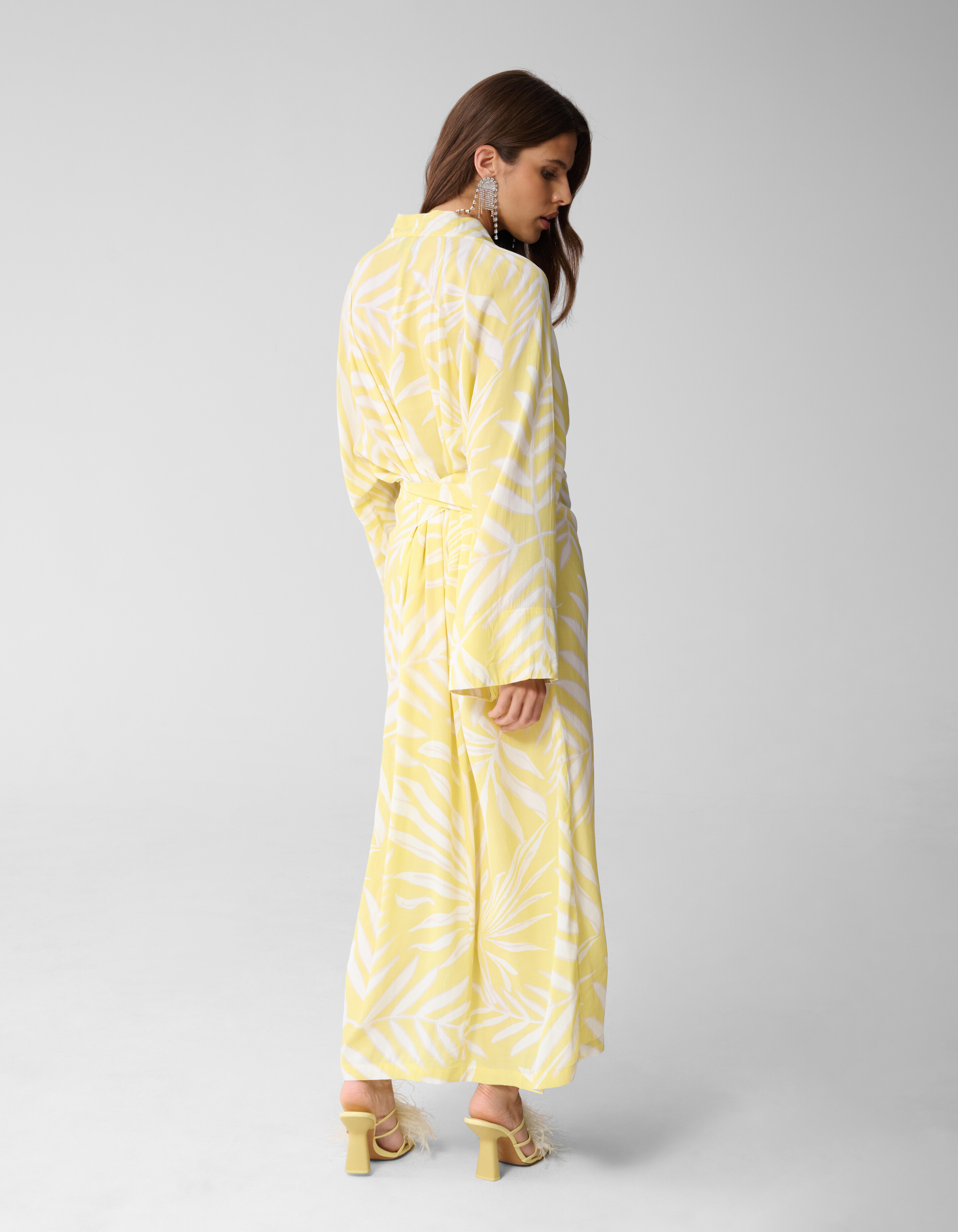 Printed Kimono Maxi Jurk Lichtgeel SHOEBY WOMEN