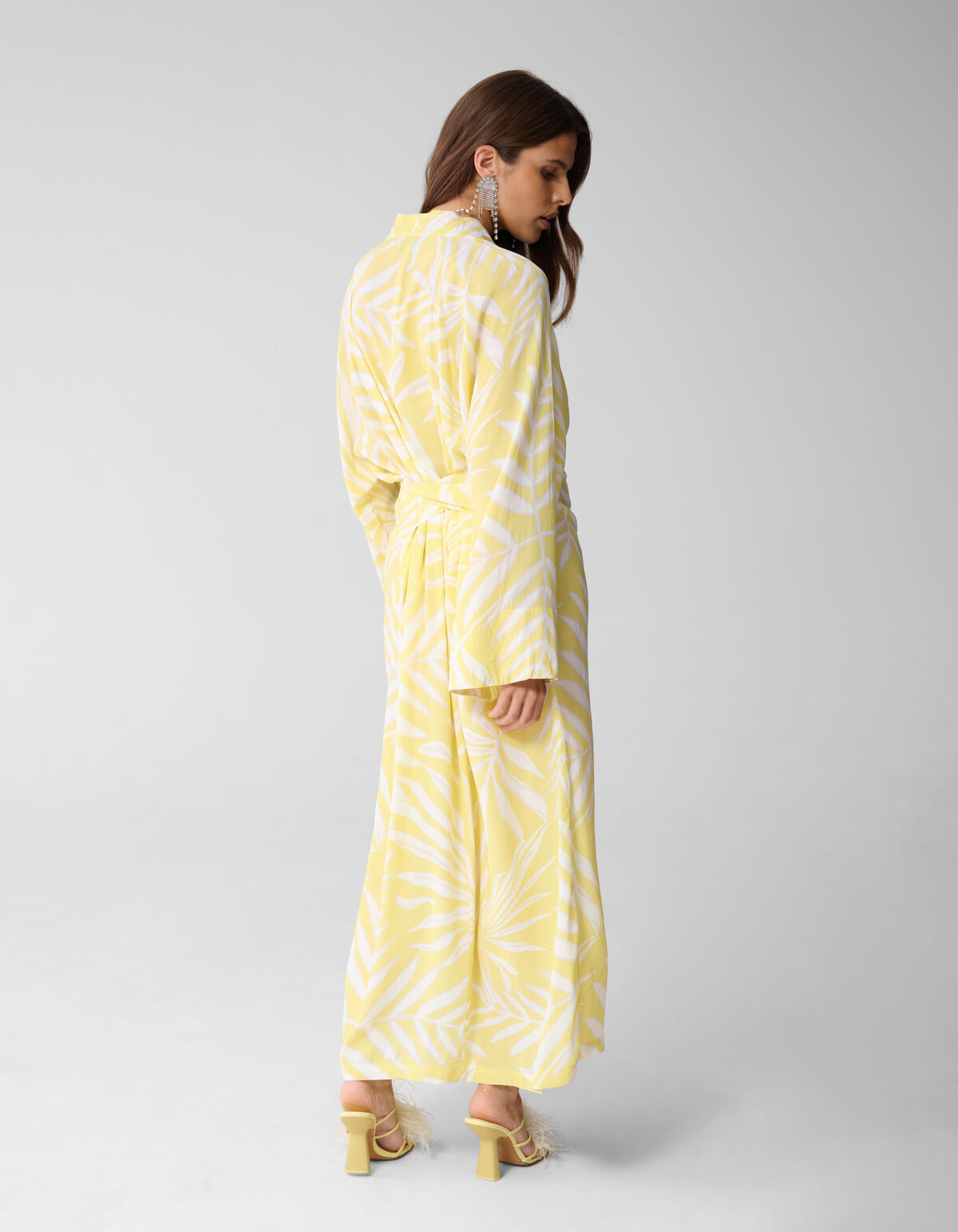 Printed Kimono Maxi Jurk Lichtgeel SHOEBY WOMEN