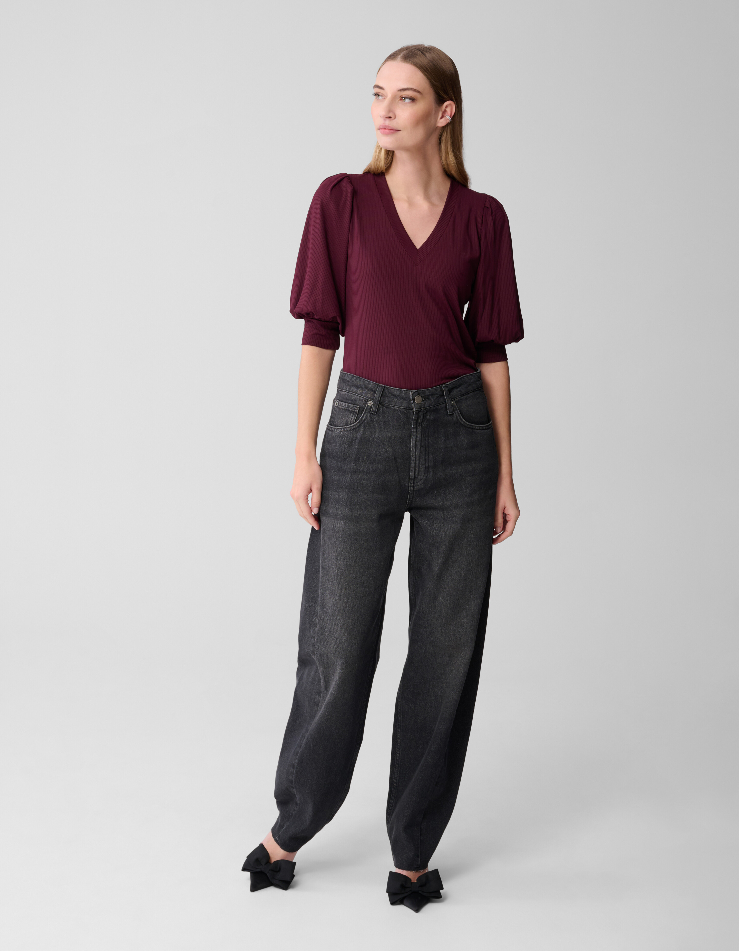 Rib Jersey Top Donkerrood SHOEBY WOMEN