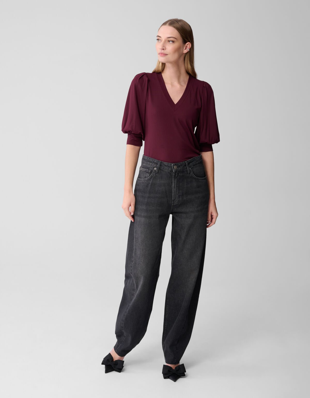 Rib Jersey Top Donkerrood SHOEBY WOMEN