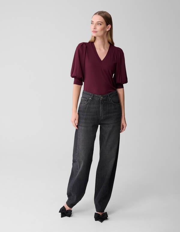 Rib Jersey Top Donkerrood SHOEBY WOMEN